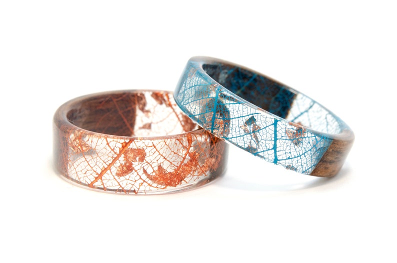 Womens Wood Ringresin Ringforest Jewelry Real Leaf Ring Etsy