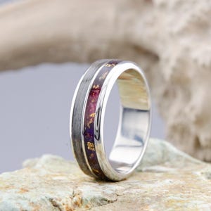Titanium Ring with Poplar and Purple Iris, Titanium Ring with Poplar and Purple Orchid, Titanium Wedding Band, Titanium Men Ring. Wood Ring