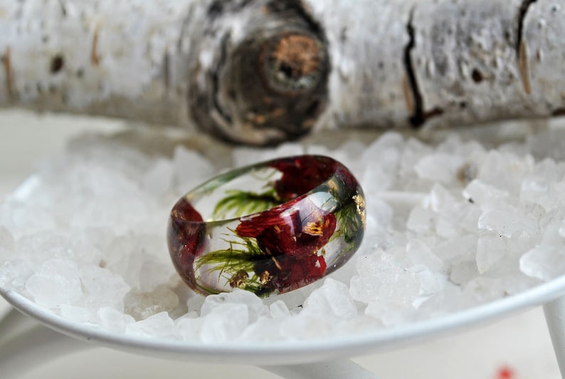 wide band ring forest jewelry,lichen statement ring marsala ring statement jewelry engagement ring pressed real flower ring moss ring