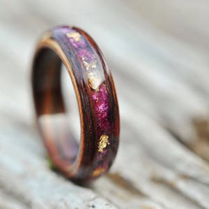 Wood Women Ring With Natural Pink Flowers. Wood Engagement Ring for ...