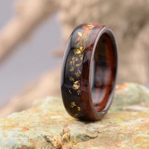 Wood Ring with Marigolds. American Walnut Ring. Wooden Wedding Ring. Mens Wedding Ring. Walnut Ring with Geranium. Mens Wood Ring