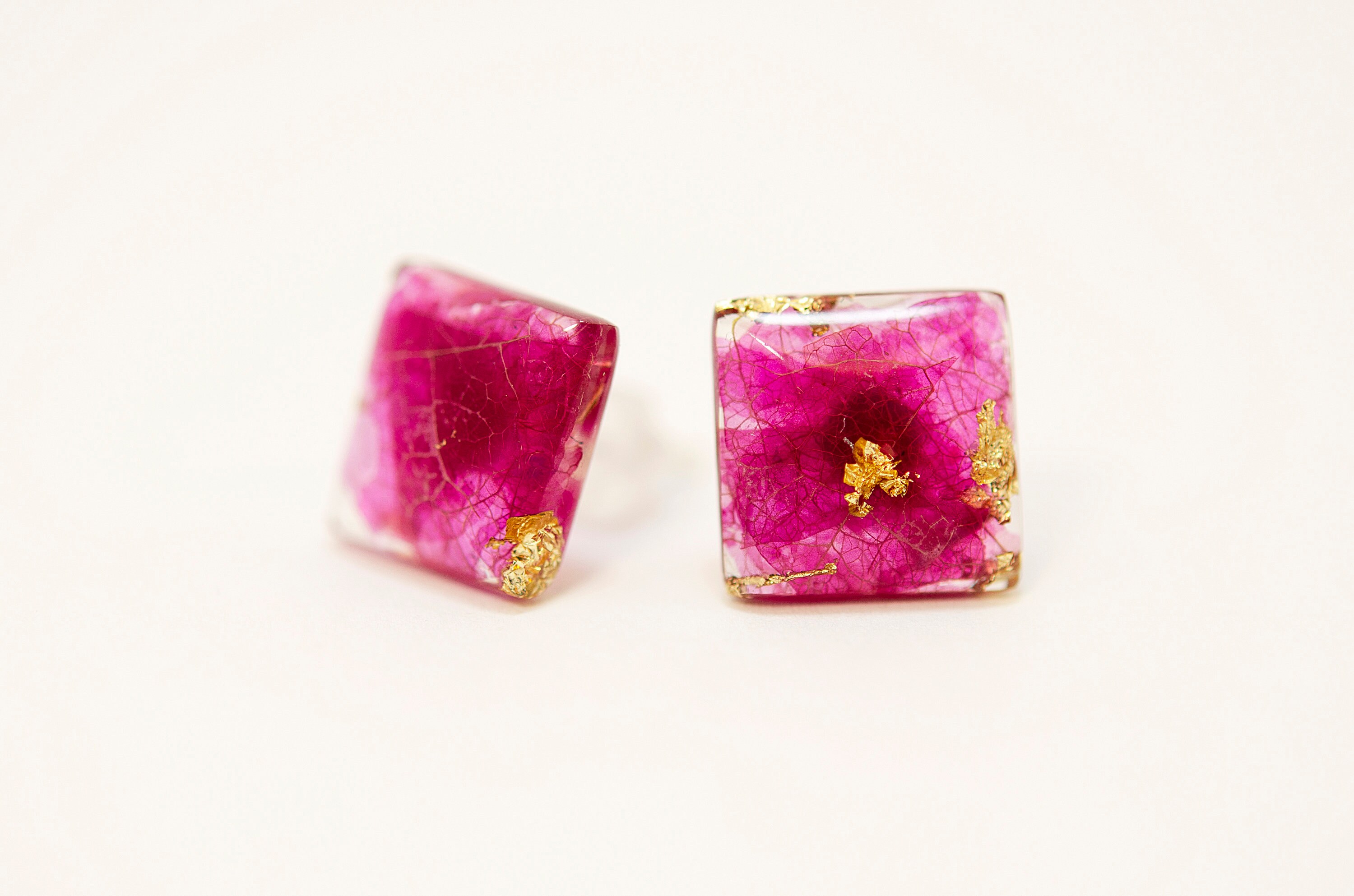 Bright Pink Stud Earrings With Glitter Raspberry Jewelry Round Etsy