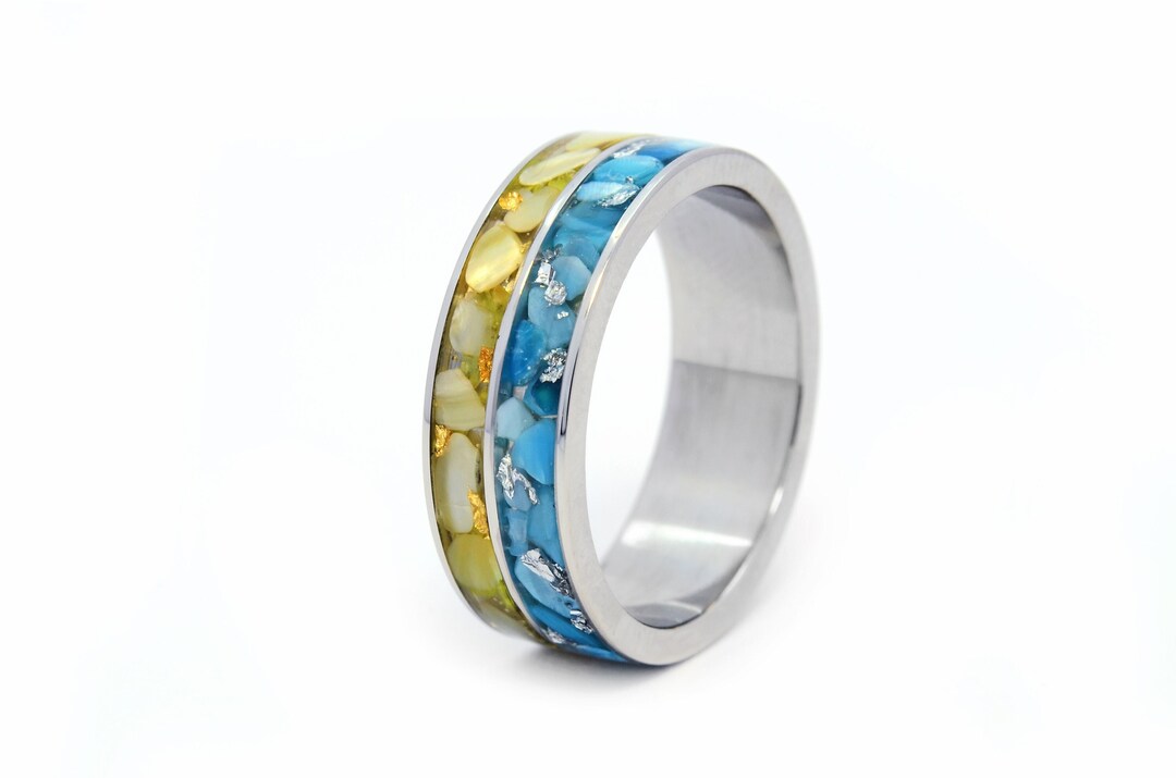 Ukraine Flag Titanium Ring. Titanium Rings Ukraine, Jewelry Ukraine, Ring Blue and Yellow