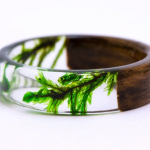 resin moss rings Womens wood ring Forest jewelry nature lover gift men moss terrarium natural moss botanical jewelry rings for women rings image 5