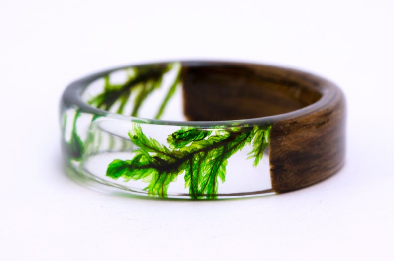 resin moss rings Womens wood ring Forest jewelry nature lover gift men moss terrarium natural moss botanical jewelry rings for women rings image 5