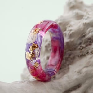 Lila Orchidee Ring, Pink Orchidee Harz Ring mit echten gepressten Blütenblättern, gepresste Orchidee Ring, 24K Gold, Geschenk für Sie