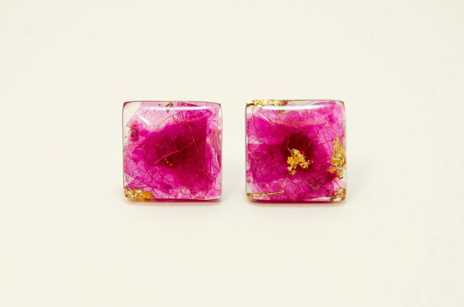 Bright Pink Stud Earrings With Glitter Raspberry Jewelry Round Etsy