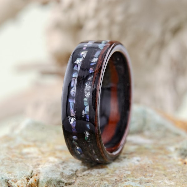 Bent Wood Ring with Black Jet Stone. Black Mens Ring. Black Unisex Band.