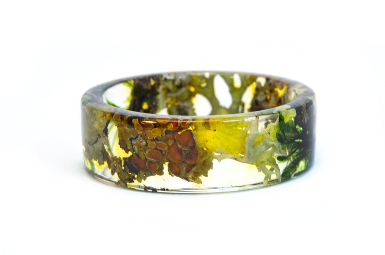 Ring Real Moss, Resin Ring Resin Ring, Forest Moss. Woodland ring, Nature Inspired Resin Band, Forest Moss Ring, Forest Resin Ring. Gold24K image 4