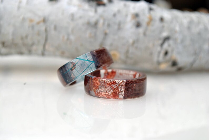 Womens wood ringResin ringForest jewelry Real leaf ring Etsy