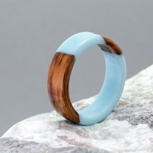 blue ring, Mermaid Ring, Ocean Resin ring, Womens wood ring,Personalized Ring-Wood ring resin-Wooden  jewelry Natural Wedding Ring