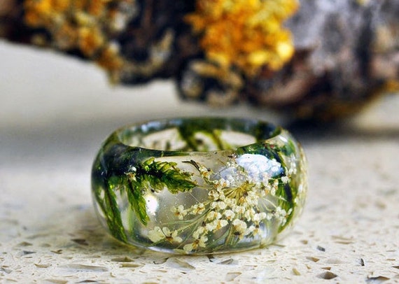 Real Moss Ring Nature Resin Green Moss Ring Large Ring Botanical