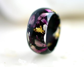 Burgundy Rose Romantic Ring, Resin Ring with Dried Flowers. Promise Ring, Pressed Flower Ring, Nature Resin Ring, Engagement Flower Ring,