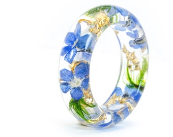 Forget-Me-Not Resin Ring with Real Flowers Inside, Forest moss, Gold24K , Women&#39;s Gift, Forget-Me-Not,Resin Rings, Mother&#39;s Day Gift