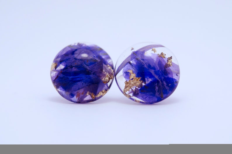 Round Small Stud Earrings Eco Resin Real Flower Resin Earrings Etsy