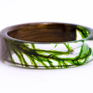 resin moss rings Womens wood ring Forest jewelry nature lover gift men moss terrarium natural moss botanical jewelry rings for women rings image 4