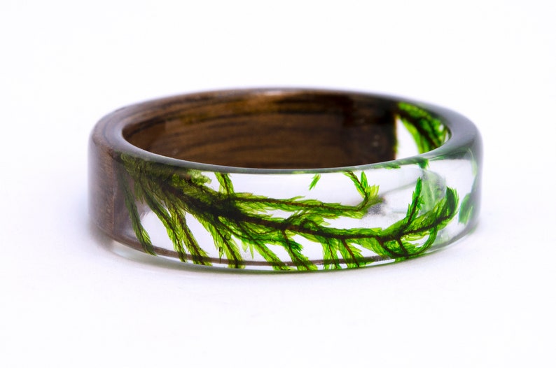 resin moss rings Womens wood ring Forest jewelry nature lover gift men moss terrarium natural moss botanical jewelry rings for women rings image 4
