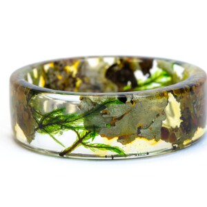 Ring Real Moss, Resin Ring Resin Ring, Forest Moss. Woodland ring, Nature Inspired Resin Band, Forest Moss Ring, Forest Resin Ring. Gold24K image 5