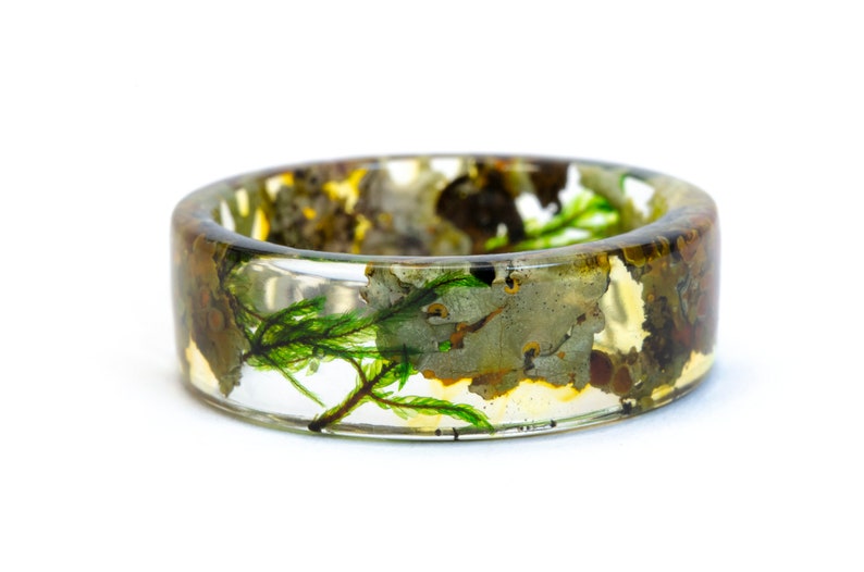 Ring Real Moss, Resin Ring Resin Ring, Forest Moss. Woodland ring, Nature Inspired Resin Band, Forest Moss Ring, Forest Resin Ring. Gold24K image 5