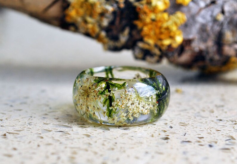 Real Moss Ring Nature resin green moss ring large ring Etsy