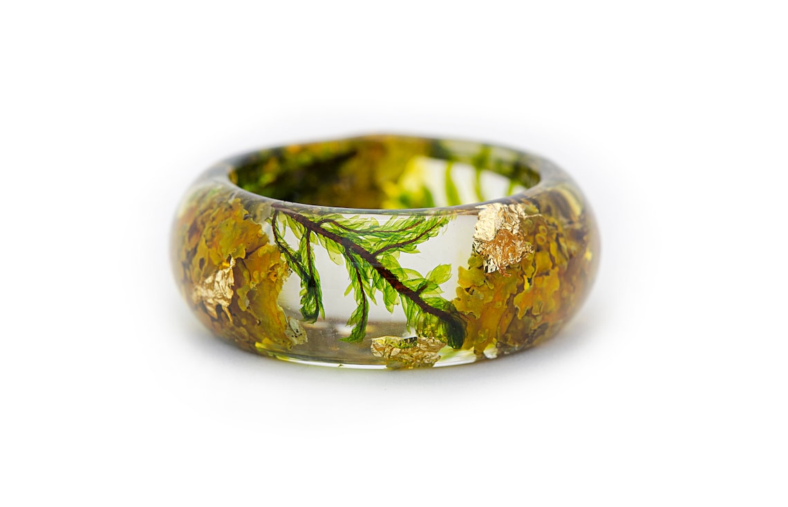 Terrarium Resin Ring With Natural Forest Moss and Brown Bark Etsy