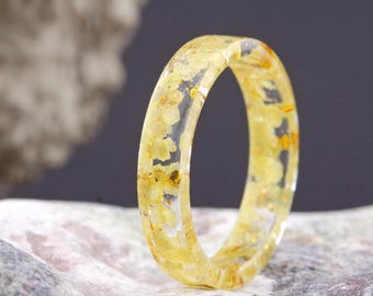 Gold Flakes Ring, Thin Gold Ring, Resin Ring With Gold Flakes, Clear Ring Band, Mother's Day Gift. Summer Rings