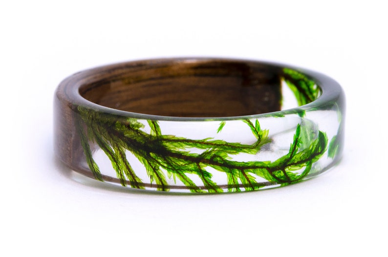 resin moss rings Womens wood ring Forest jewelry nature lover gift men moss terrarium natural moss botanical jewelry rings for women rings 