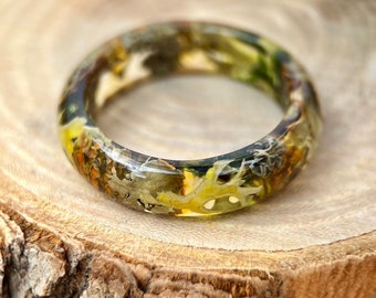 Moss Ring, Nature Inspired Resin Band, Woodland Ring, Nature Inspired Engagement Rings, Resin Moss Rings, Moss Terrarium