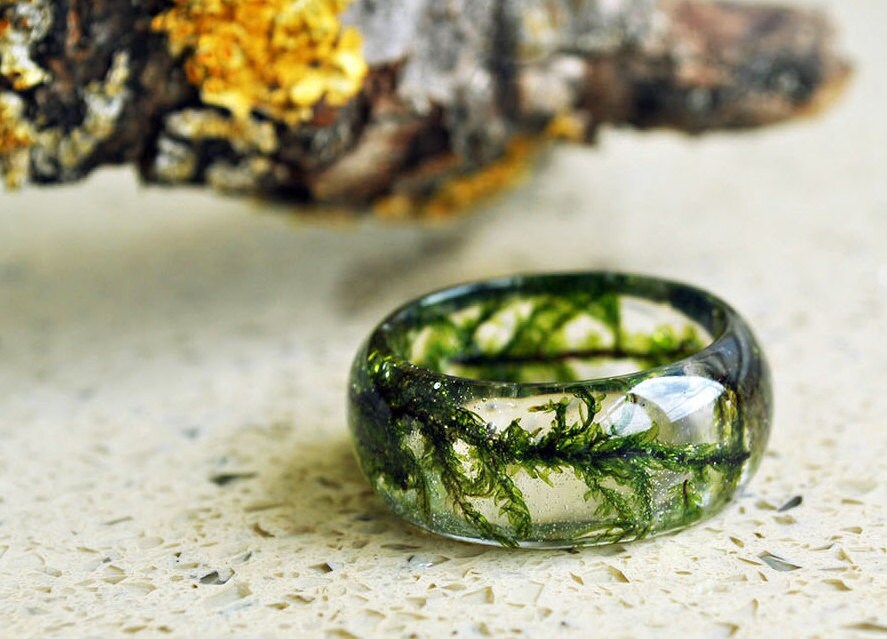 Real Moss Ring statement ring Nature resin green moss ring Etsy