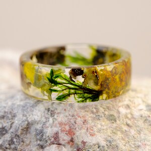 Ring Real Moss, Resin Ring Resin Ring, Forest Moss. Woodland ring, Nature Inspired Resin Band, Forest Moss Ring, Forest Resin Ring. Gold24K image 3