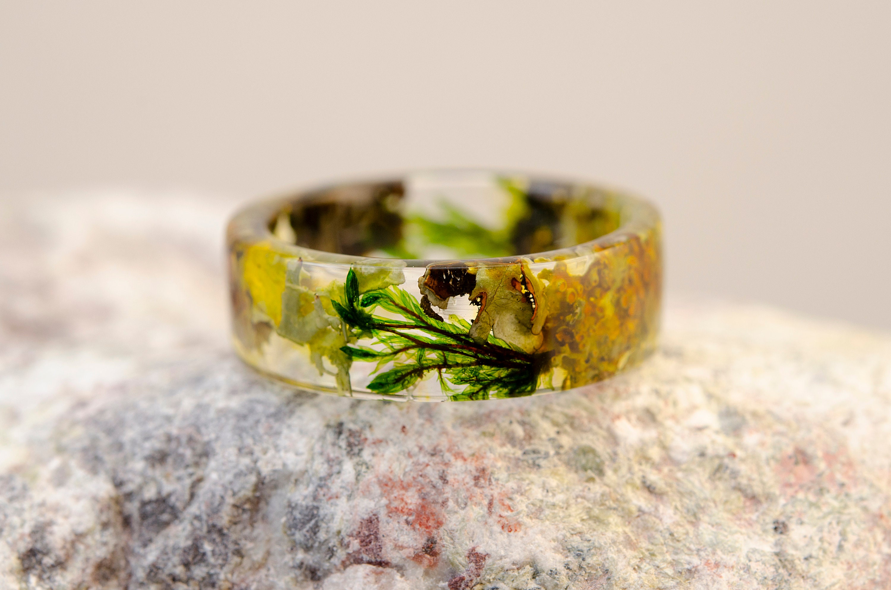 Mens Resin Rings Men Ring Real Moss Resin Ring Botanical Resin