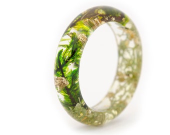 Moss Resin Ring, Green and Grey Moss Ring , Nature Inspired Resin Band, Woodland Ring ,Terrarium Moss, Men's Ring, Unisex Ring, Moss Ring