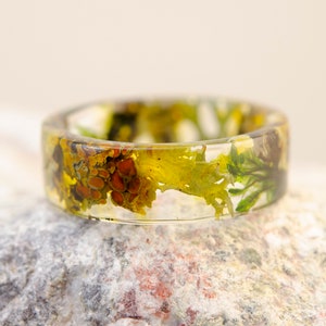 Ring Real Moss, Resin Ring Resin Ring, Forest Moss. Woodland ring, Nature Inspired Resin Band, Forest Moss Ring, Forest Resin Ring. Gold24K image 8