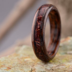 American Walnut Ring. Wood Ring with Skeletonized Leaf. Wooden Wedding Ring. Mens Wedding Ring. Walnut Ring. Mens Wood Ring