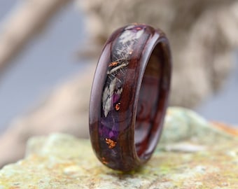 Wood Ring with Flowers. American Walnut Ring. Flower Ring, Forest Ring, Wood Flower Ring, Random Flower Wedding Ring, Flower Wedding Ring