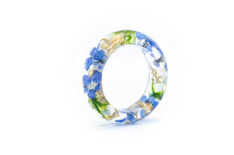 Forget-Me-Not Resin Ring with Real Flowers Inside, Forest moss, Gold24K , Women's Gift, Forget-Me-Not,Resin Rings, Mother's Day Gift image 6