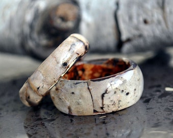 Birch Bark Wooden Ring, Wood Nature Wedding Rings, Bent Wood Ring, Wood & Bark Ring, Wood Resin Ring, Forest Resin Ring.