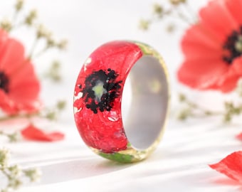 Wild Poppy Resin Ring, Summer Poppy Ring – Real Flower in Clear Resin