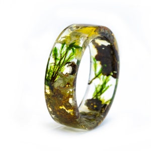 Ring Real Moss, Resin Ring Resin Ring, Forest Moss. Woodland ring, Nature Inspired Resin Band, Forest Moss Ring, Forest Resin Ring. Gold24K image 6