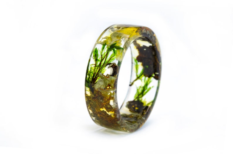 Ring Real Moss, Resin Ring Resin Ring, Forest Moss. Woodland ring, Nature Inspired Resin Band, Forest Moss Ring, Forest Resin Ring. Gold24K image 6