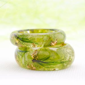 Moss Ring, Nature Inspired Resin, Forest Resin Ring, Real Pressed Green Leaves. Woodland Ring, Gold24K, Green Moss Ring,