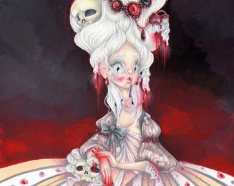 Blood Moon - art print - Marie Antoinette pastelgoth pop surrealism rococo versailles petit trianon goth demon red Halloween