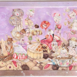 Pastries Girlfriends pop surrealism illustration rococo marie antoinette pastel dessert art history ORIGINAL (framed)