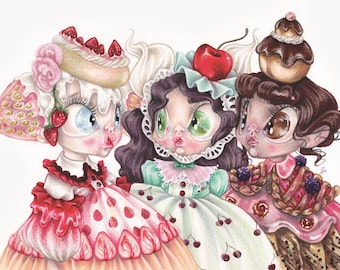 Literally sweet - ORIGINAL artwork - lolita japan harajuku sweet childhood pink