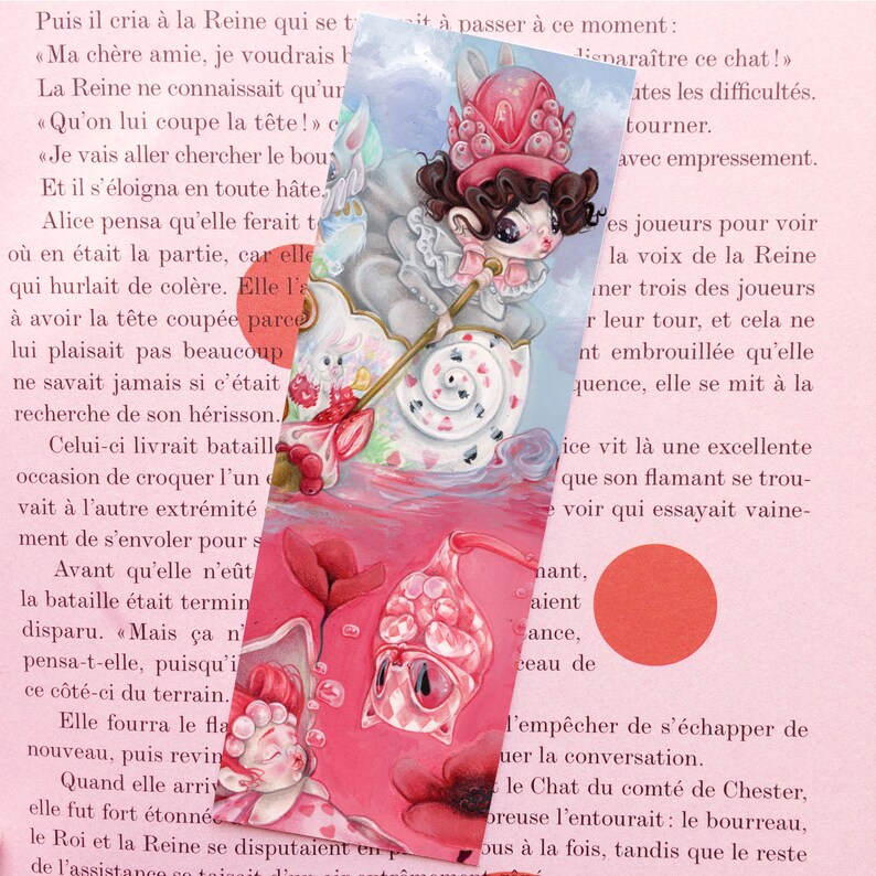 Bookmark Alice in Wonderland pop surrealism cheshire cat lewis carroll tea party unicorn pastel children illustration book image 1