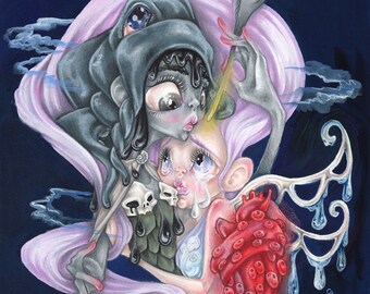 Until death - ORIGINAL illustration - Mermaid pop surrealism tale andersen love reef seabed