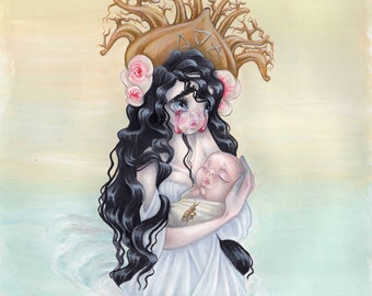 Thetis - ORIGINAL painting - Mythology pop surrealism Achilles nymph mother Ancient Greece