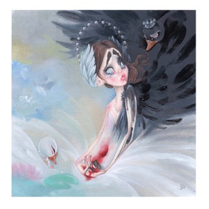 Black swan pop surrealism big eyes girl opéra ballet swan lake movie art print