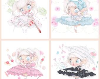 4 Lolita pop surrealism japan tokyo movie girls gothic embroidery guro art print