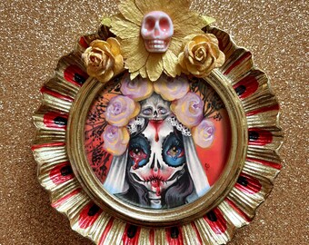 Catrina - ORIGINAL painting -  pop surrealism rococo dia de los muertos halloween muerte mexico baroque (framed)